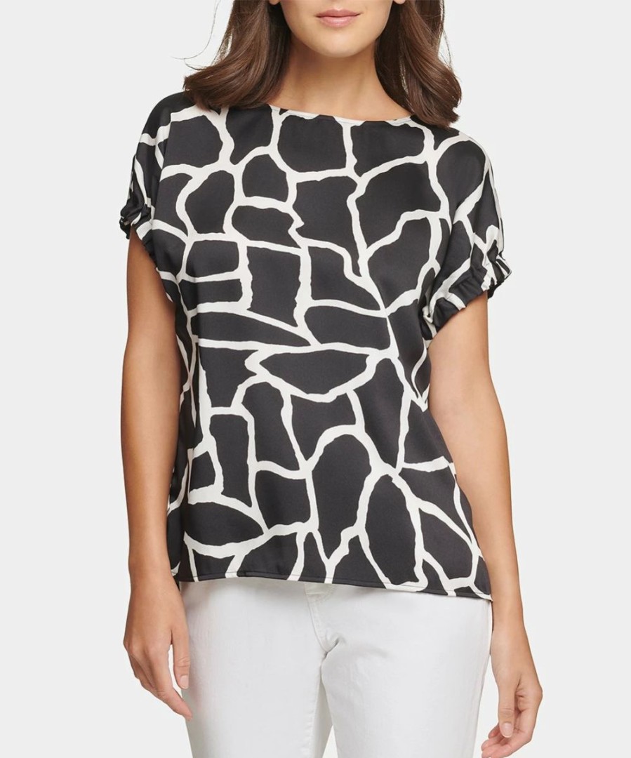 Clothing | * Flash Sale Dkny Black & White Abstract Short-Sleeve Boatneck Top Women