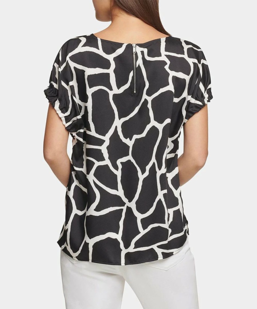 Clothing | * Flash Sale Dkny Black & White Abstract Short-Sleeve Boatneck Top Women