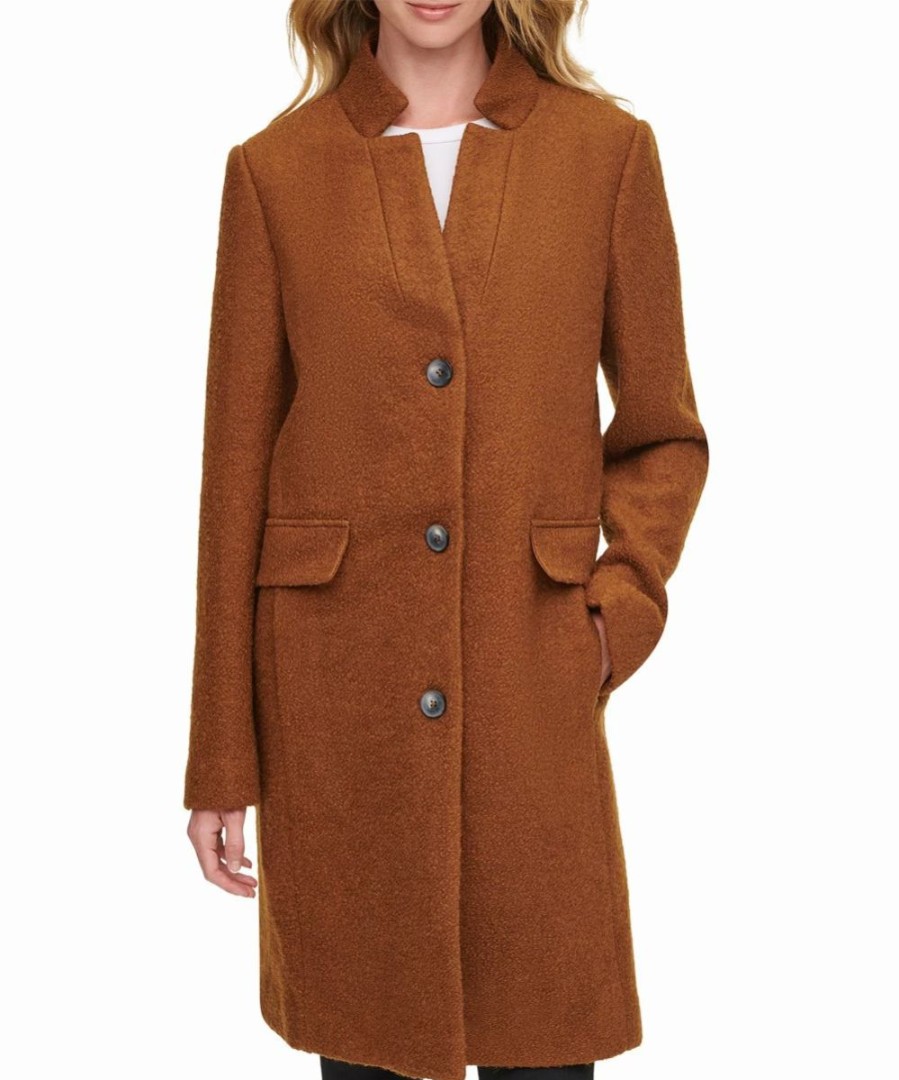 Clothing | * Hot Sale Dkny Spice Boucle Boucle Pocket Wool-Blend Button-Up Coat Petite For Women