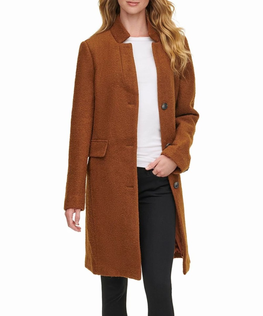 Clothing | * Hot Sale Dkny Spice Boucle Boucle Pocket Wool-Blend Button-Up Coat Petite For Women