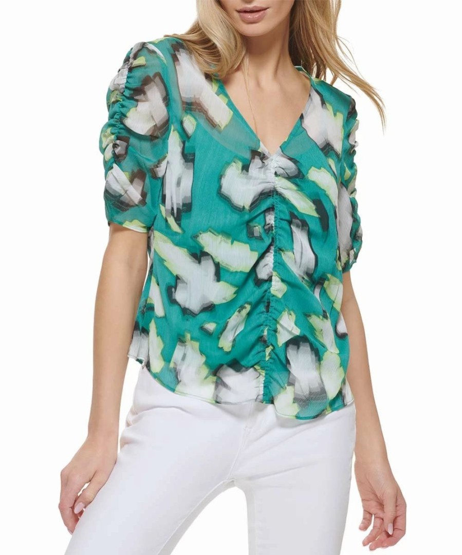 Other | * Cheapest Dkny Jade & Ivory Abstract Ruched-Front Short-Sleeve Top Women For Other