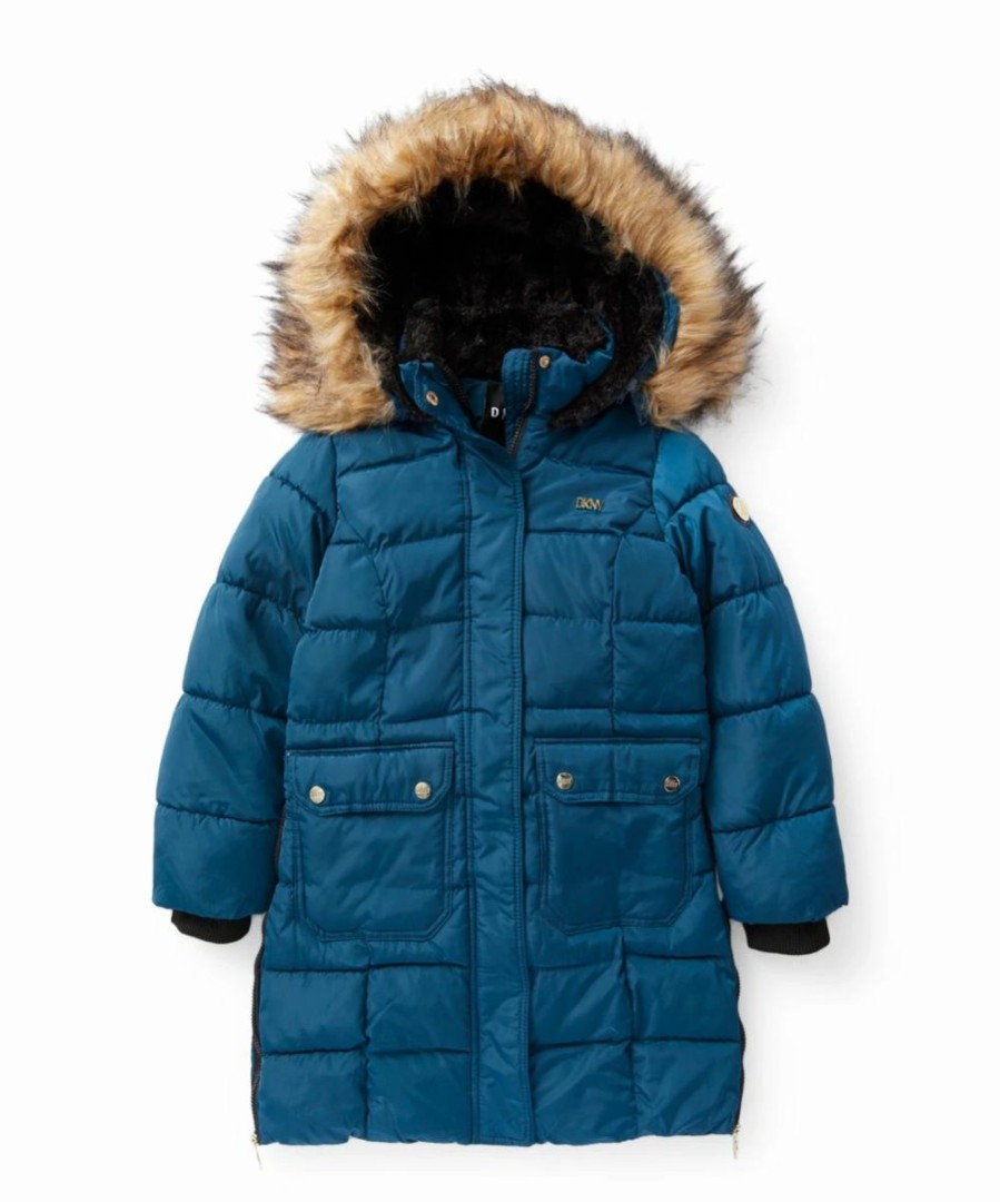 Clothing | * Promo Dkny Peacock Long Puffer Coat Girls For Kids