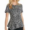 Clothing | * Wholesale Dkny Gray & Black Snake Print Crewneck Asymmetric Peplum Top Women