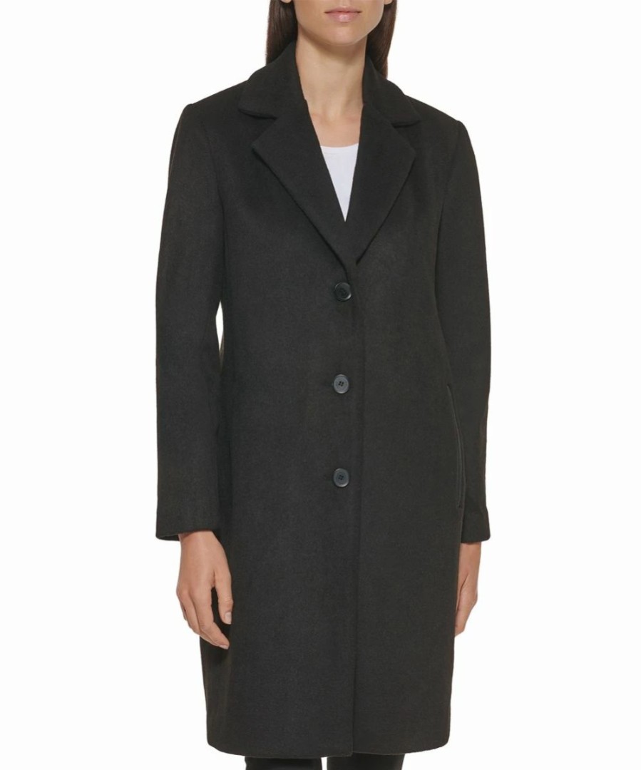 Clothing | * Wholesale Dkny Black Melton Wool-Blend Button-Up Coat Women, Juniors & Petite