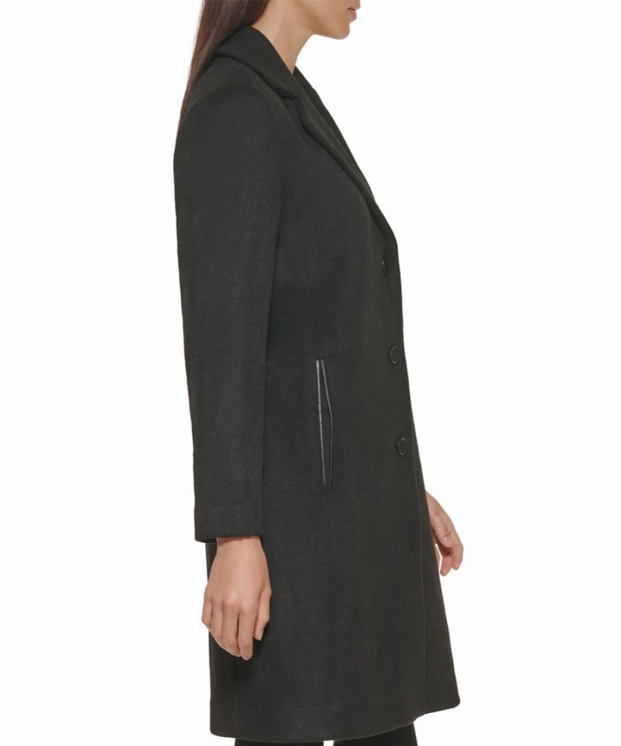 Clothing | * Wholesale Dkny Black Melton Wool-Blend Button-Up Coat Women, Juniors & Petite