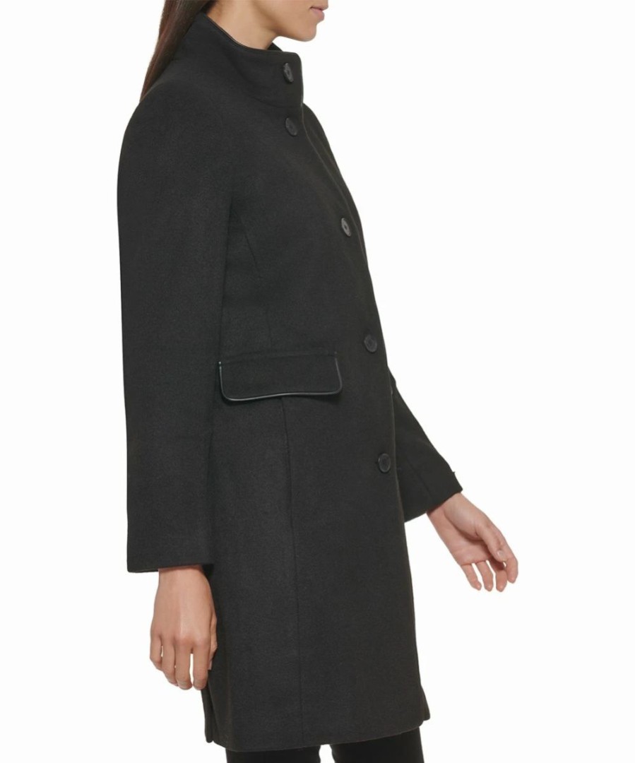 Clothing | * Best Deal Dkny Black Mock Neck Wool-Blend Button-Up Coat Women & Juniors