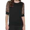 Clothing | * Coupon Dkny Black & Brown Abstract Contrast-Sleeve Crewneck Top Women