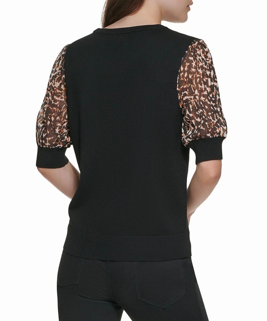 Clothing | * Coupon Dkny Black & Brown Abstract Contrast-Sleeve Crewneck Top Women