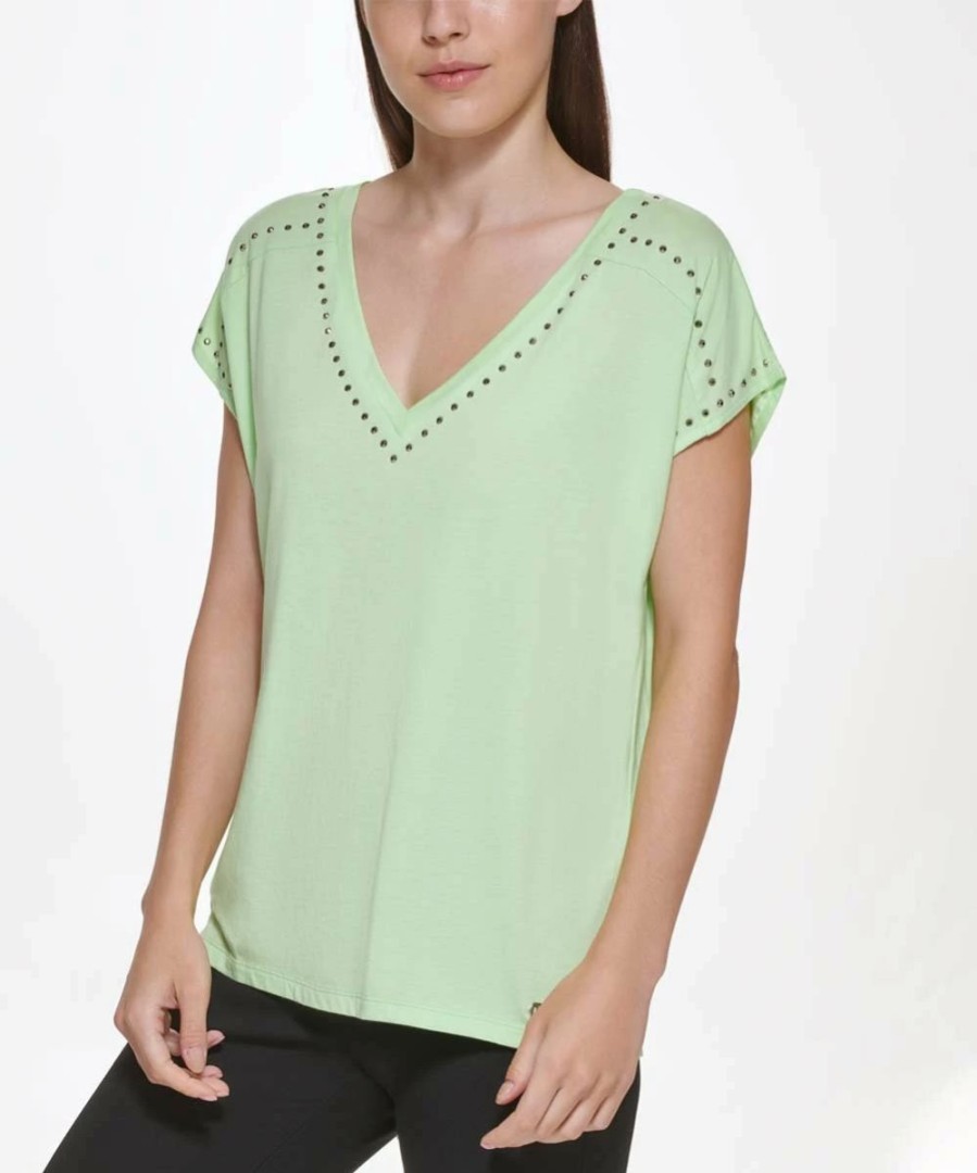 Other | * Flash Sale Dkny Lazer Green Stud-Trim Cap-Sleeve V-Neck Top Women For Other