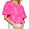 Clothing | * Hot Sale Dkny Power Pink Floral Flutter-Sleeve Crop Top Women