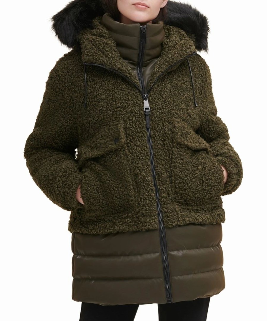 Clothing | * Hot Sale Dkny Loden Green Hooded Teddy Puffer Coat Women