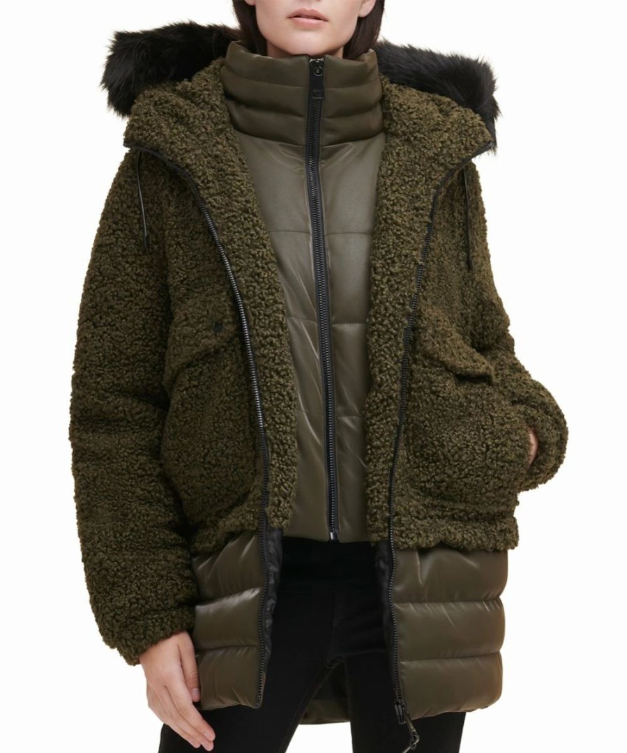 Clothing | * Hot Sale Dkny Loden Green Hooded Teddy Puffer Coat Women