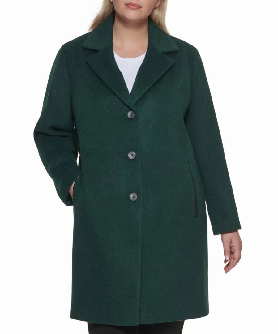 Clothing | * Flash Sale Dkny Emerald Melton Wool-Blend Button-Up Coat Plus For Women