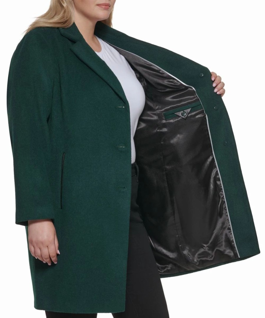 Clothing | * Flash Sale Dkny Emerald Melton Wool-Blend Button-Up Coat Plus For Women