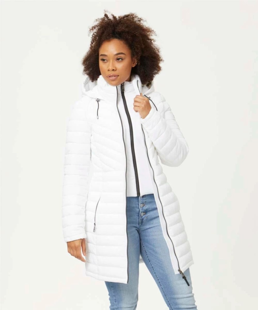 Clothing | * Outlet Dkny White Packable Layered Hooded Puffer Coat Women