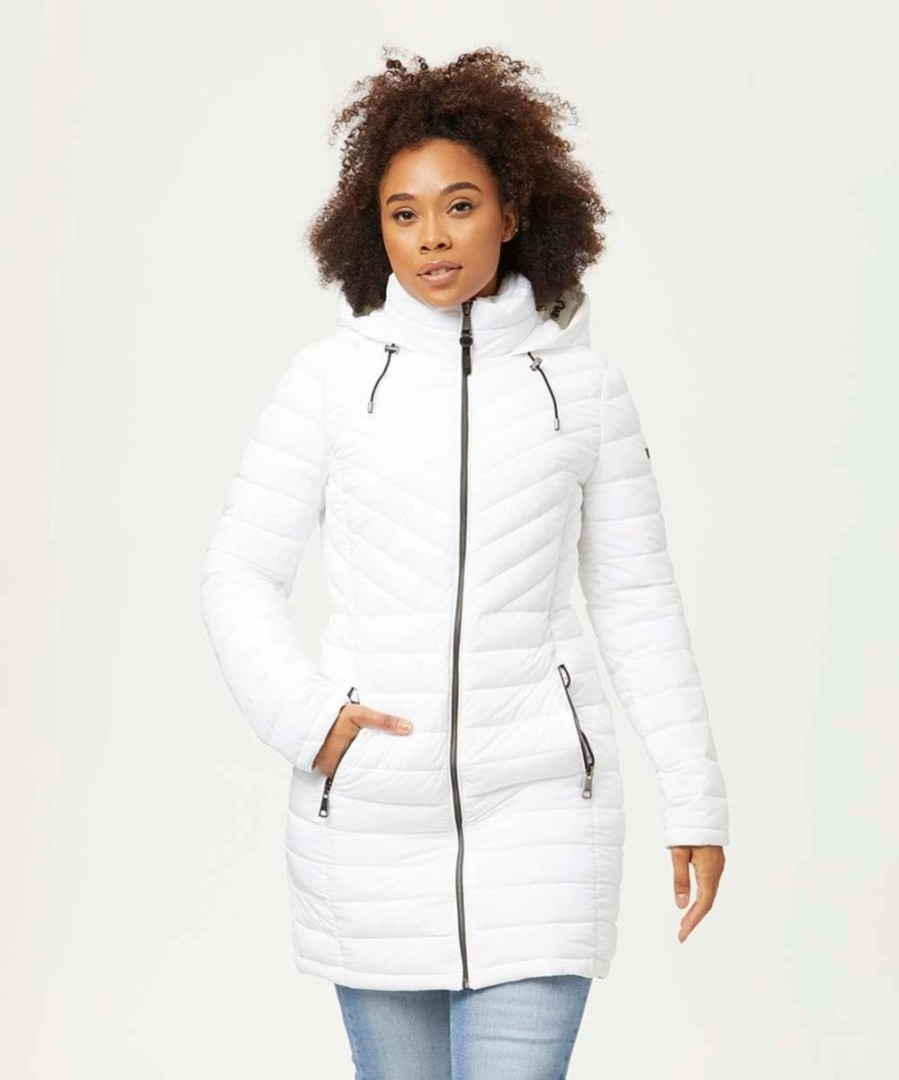 Clothing | * Outlet Dkny White Packable Layered Hooded Puffer Coat Women