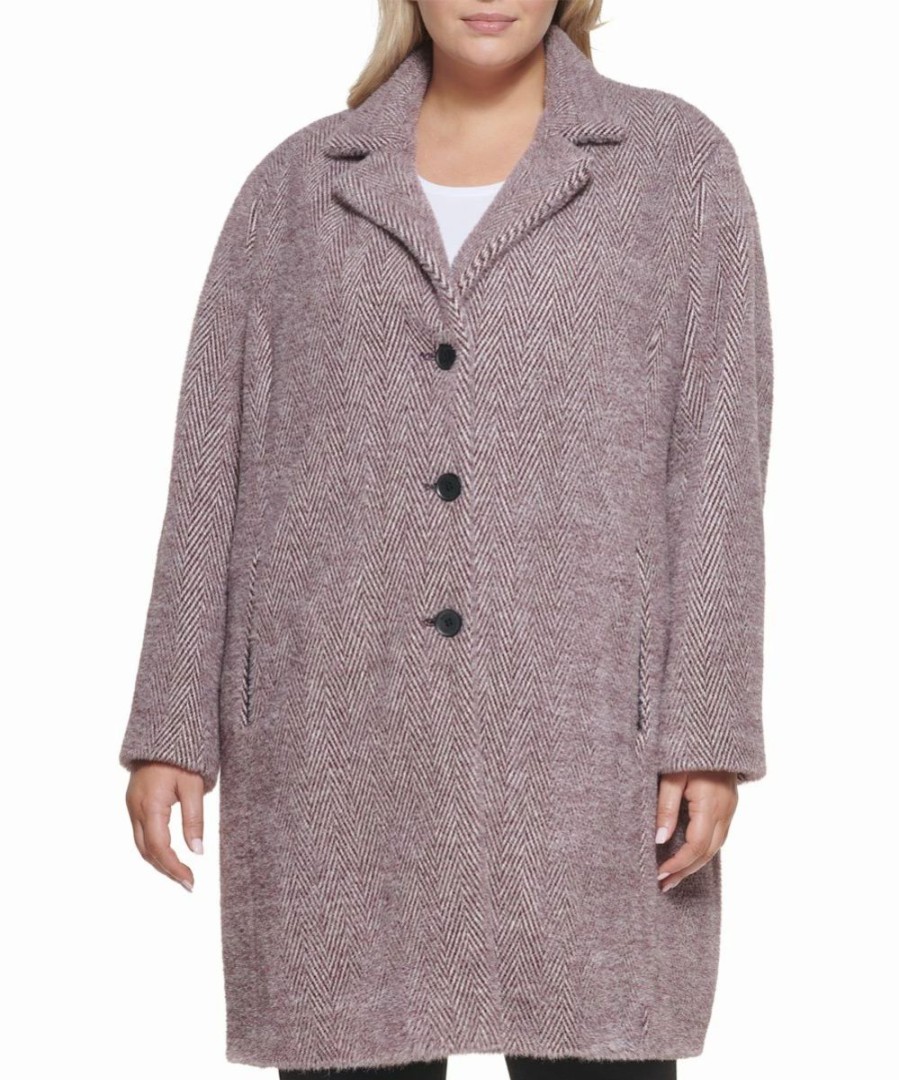 Clothing | * Best Reviews Of Dkny Deep Plum Herringbone Button-Up Coat Plus For Women