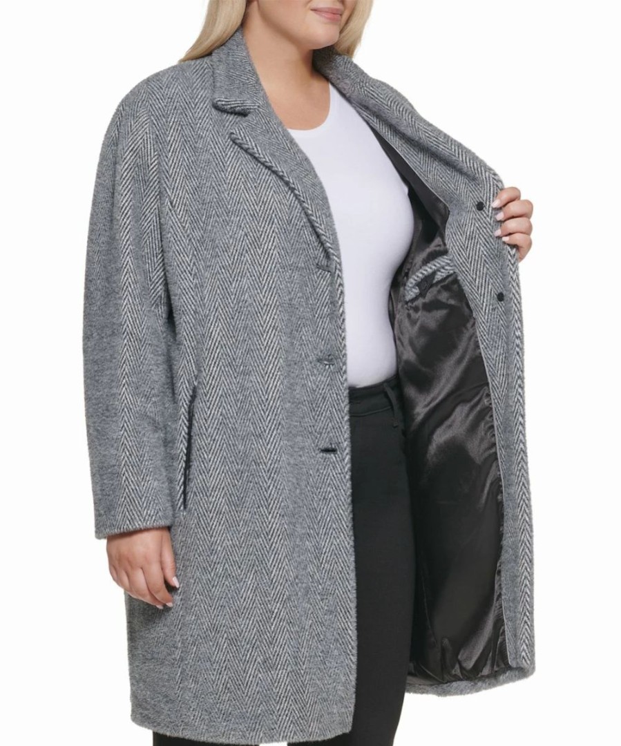 Clothing | * Best Sale Dkny Gray Herringbone Button-Up Coat Plus For Women