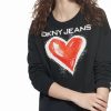 Clothing | * Hot Sale Dkny Black Long-Sleeve Graffiti Heart Crewneck Sweatshirt Women