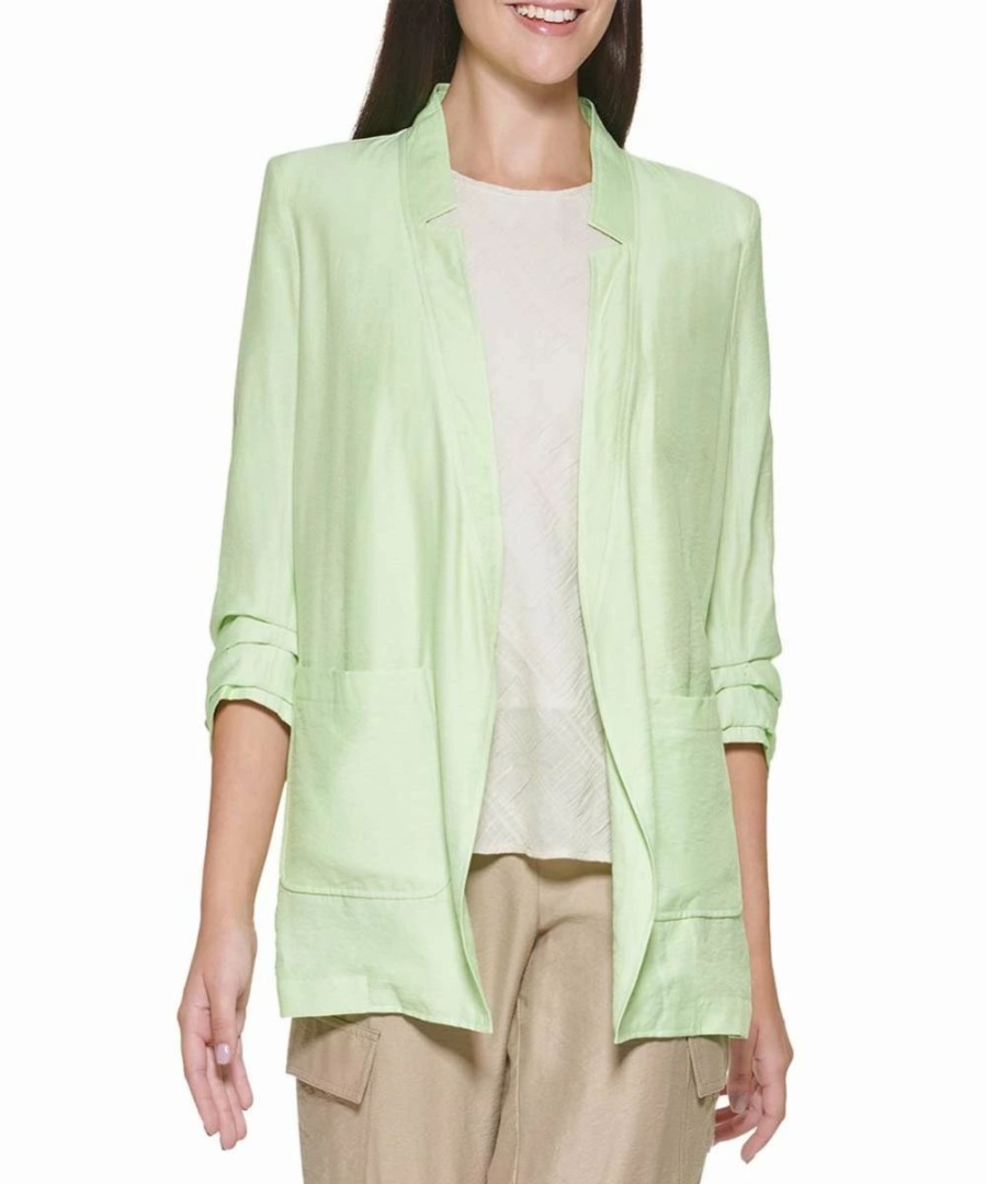 Clothing | * Brand New Dkny Lazer Green Scrunch-Sleeve Notch-Collar Blazer Women